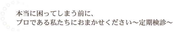 本当に困ってしまう前に、プロである私たちにおまかせください～定期検診～